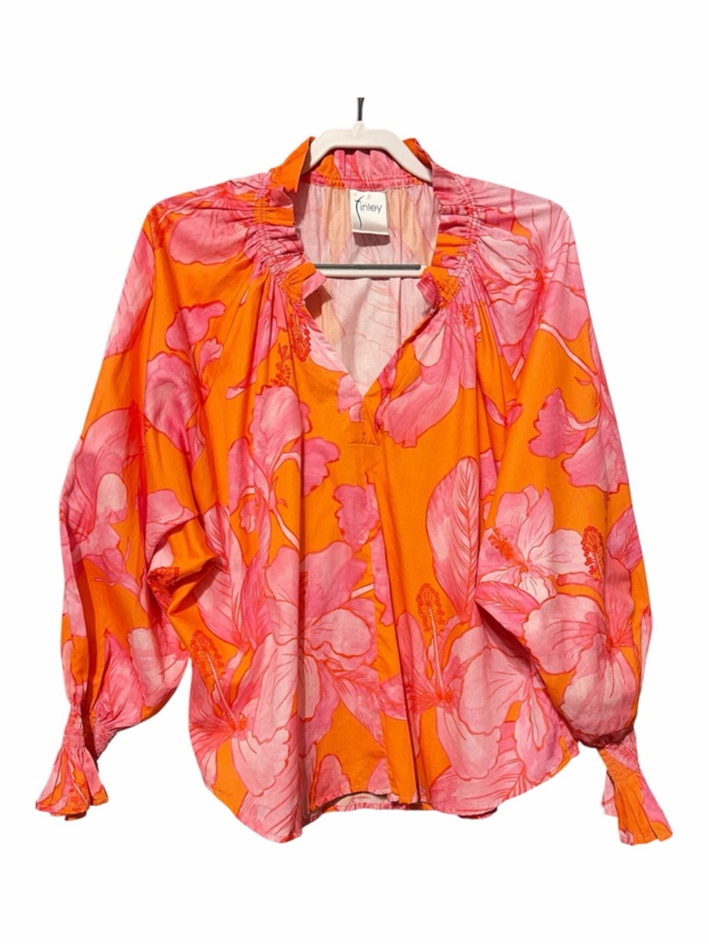 Finley Candace Royal Hawaiian Floral Cotton Blouse Top Orange/Pink - Picture 7 of 11